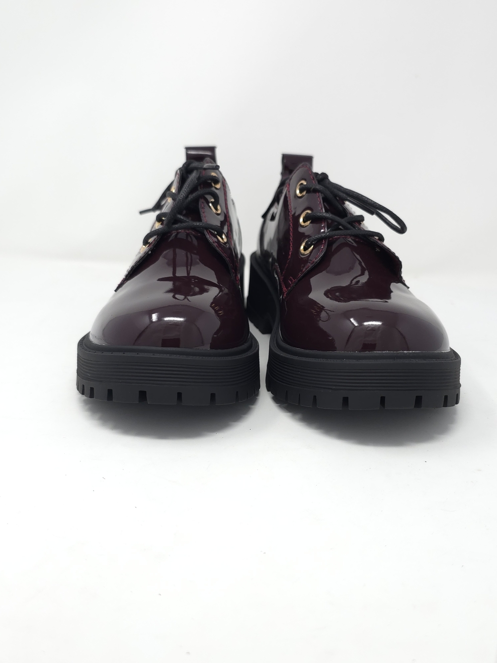 Chunky Platform Faux Leather Oxford Patent Wine Lug Sole Lace Up - Picture 3 of 11